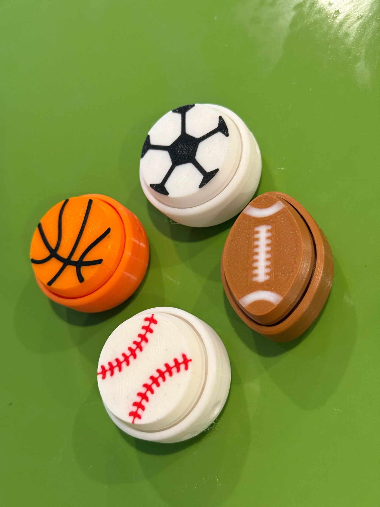 Set of 8: 3D Printed Mini Sports Fidget Clickers - Basketball, Soccer, Baseball, Football Stress Relief Toys