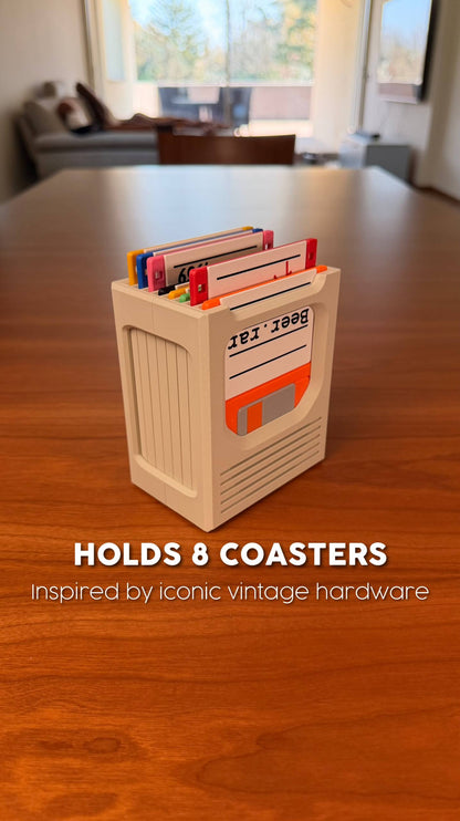 🖥️ Floppy Click -  Retro Coaster Holder Set | 3D Printed Floppy Disk Coasters | Desk Setup Accessories