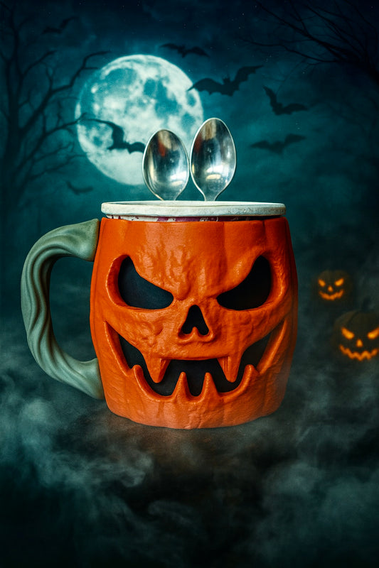 🎃 Scary Pumpkin Ice Cream Pint Holder – With Spoon Slots &amp; LED Candle Glow!
