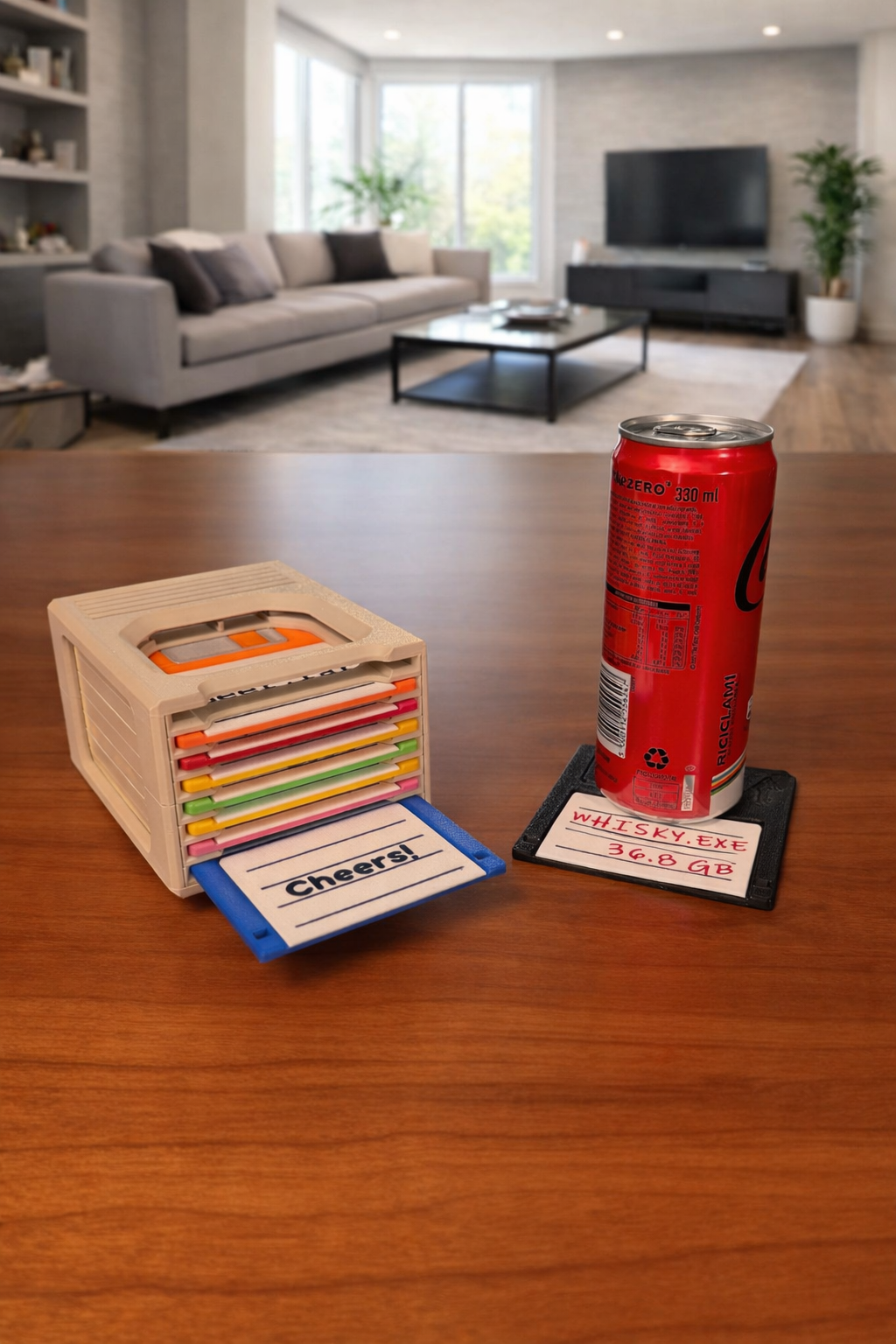 🖥️ Floppy Click -  Retro Coaster Holder Set | 3D Printed Floppy Disk Coasters | Desk Setup Accessories