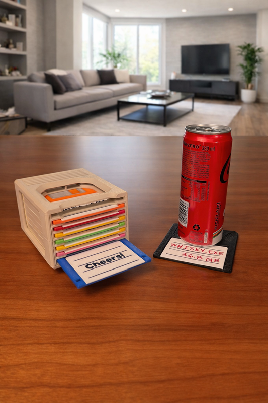 🖥️ Floppy Click -  Retro Coaster Holder Set | 3D Printed Floppy Disk Coasters | Desk Setup Accessories