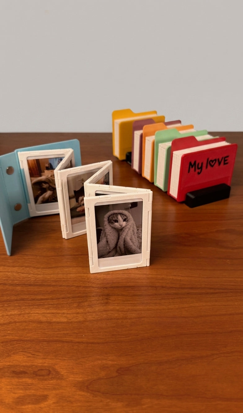 Open Folder Photo Album | 3D Printed Instax Mini Album | Retro Desktop Photo Holder | Magnetic Expandable Memory Folder