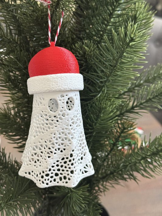 Light-Up Christmas Ghost Ornament | Spooky Christmas Holiday Decor | Unique Gift for Halloween & Christmas Lovers | 3D Printed Ornament