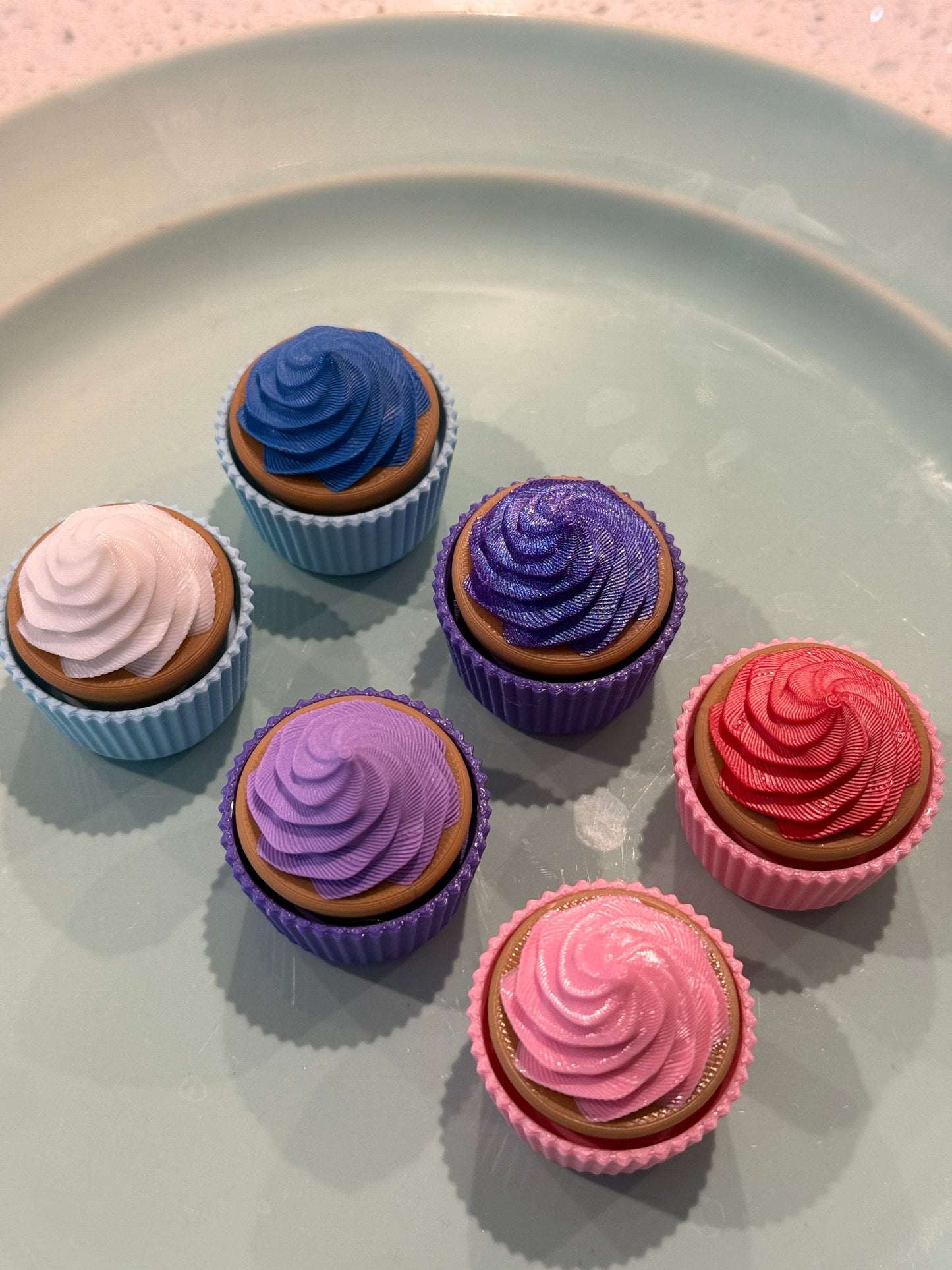 Set of 8: Mini Customizable Color Cupcake Fidget Clickers - 3D Printed Stress Relief Toys