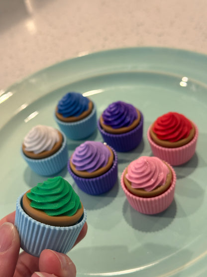 Set of 8: Mini Customizable Color Cupcake Fidget Clickers - 3D Printed Stress Relief Toys