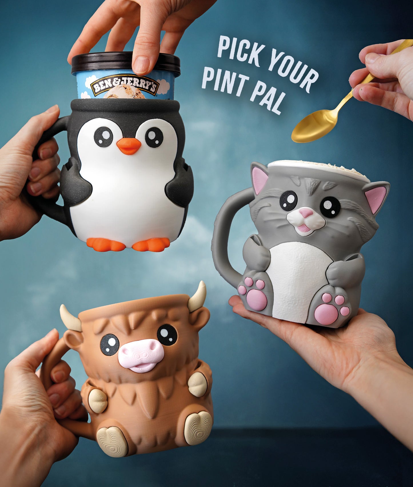 🐱 Cuddles and Shadow the Cat Ice Cream Pint Holder – 3D Printed Sweet & Spooky Duo with Spoon Slots + Secret Snack Drawer! 🍨