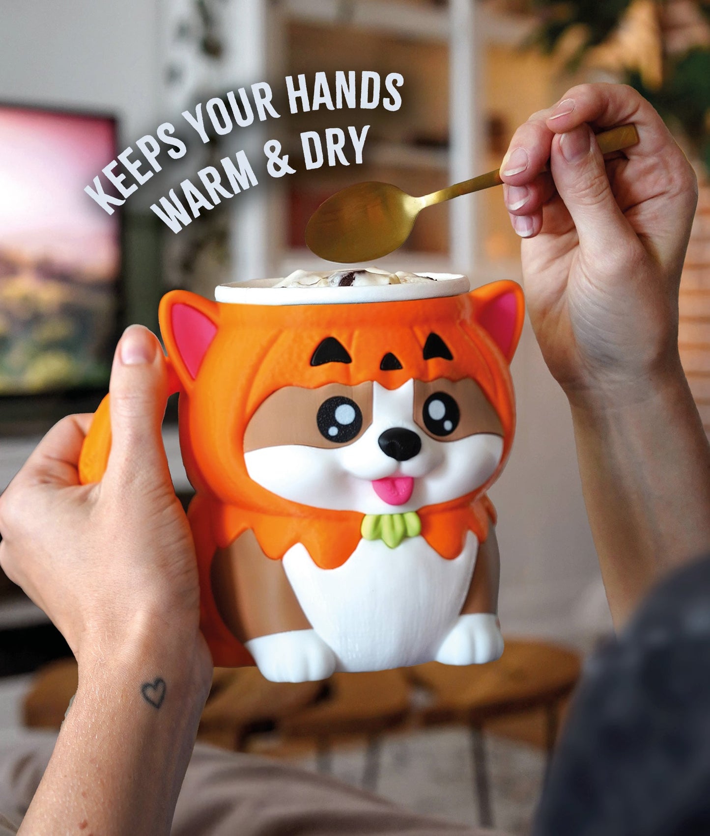 🎃🐶 Kevin the Corgi Pumpkin Ice Cream Pint Holder – With Spoon Slots & Cookie Pockets!