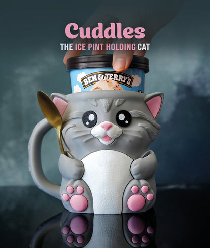 🐱 Cuddles and Shadow the Cat Ice Cream Pint Holder – 3D Printed Sweet & Spooky Duo with Spoon Slots + Secret Snack Drawer! 🍨