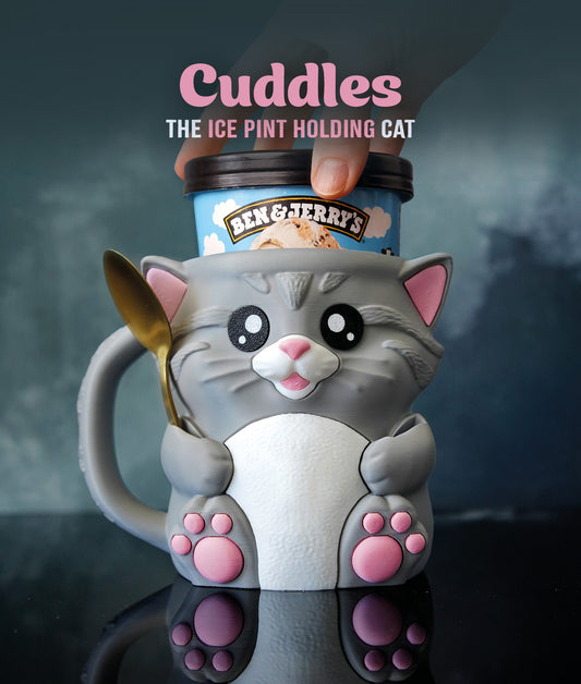 🐱 Cuddles and Shadow the Cat Ice Cream Pint Holder – 3D Printed Sweet & Spooky Duo with Spoon Slots + Secret Snack Drawer! 🍨