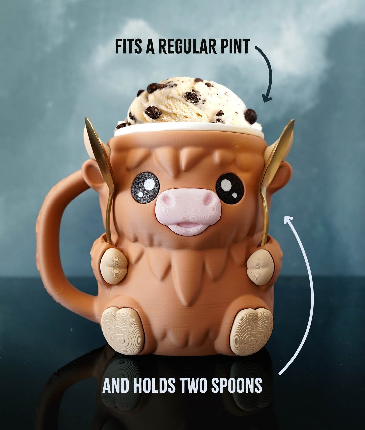 🐮 Ferdinand, the Highland Cow Ice Cream Pint Holder – 3D Printed Cutie with Spoon Slots & Secret Snack Drawer! 🍨