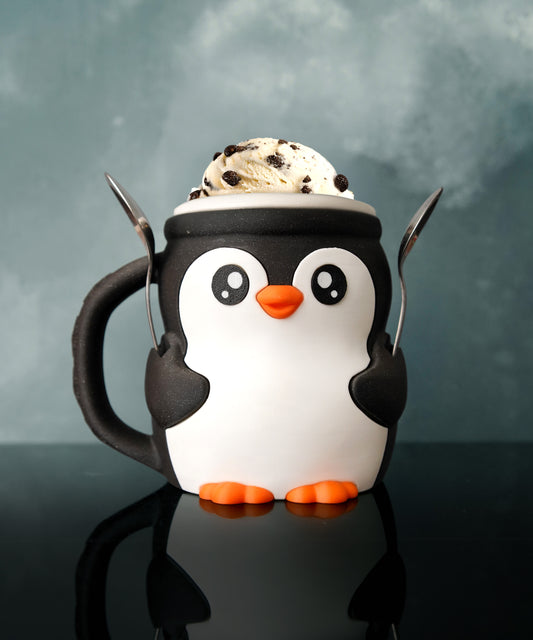 Penguin-Shaped 3D Printed Ice Cream Pint Holder – With Spoon Slots & Cookie Drawer!